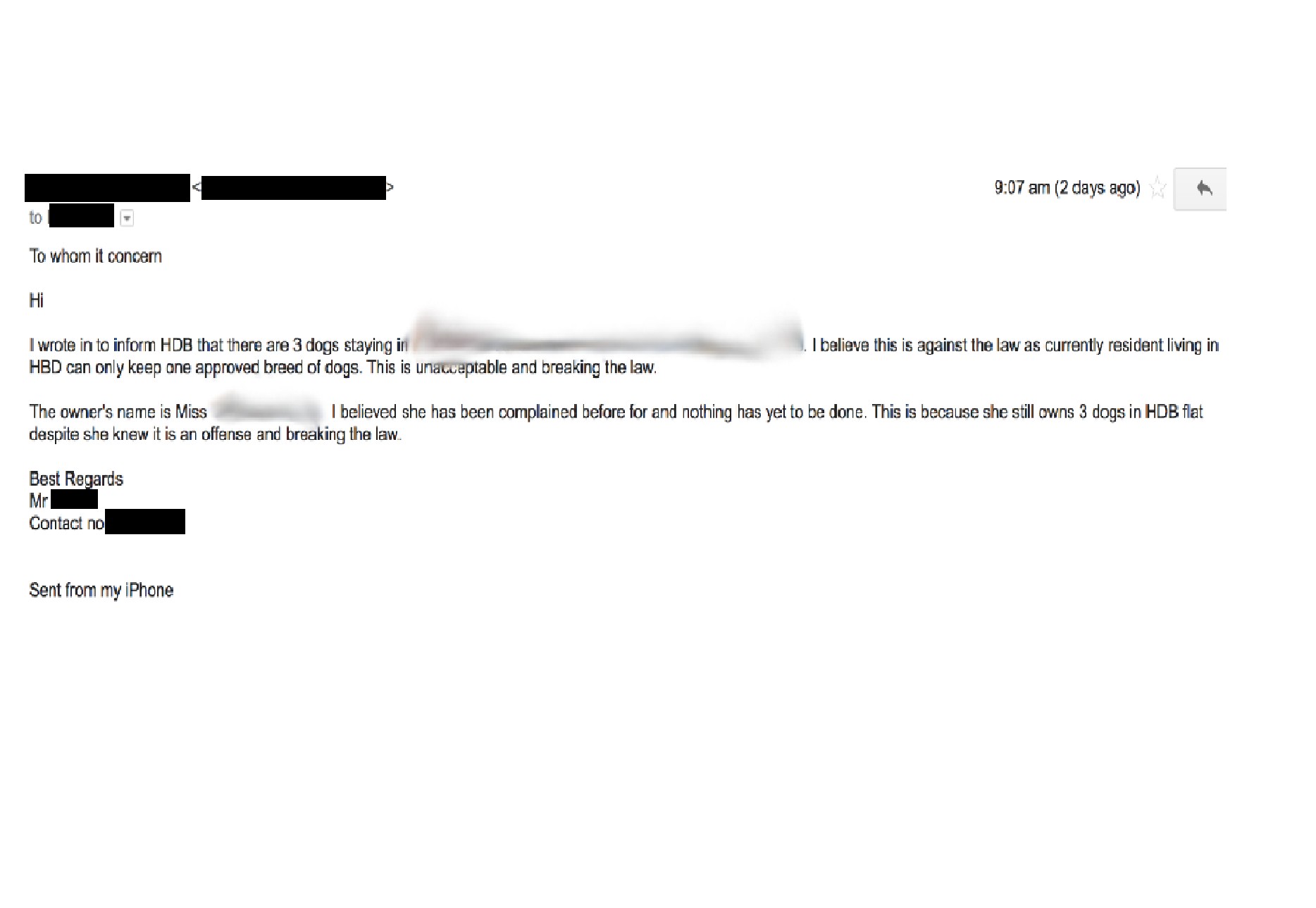 GUY SUBMITS COMPLAIN TO HDB ON EX-GF’S DOG. CLAIMS HE LOVED THEM