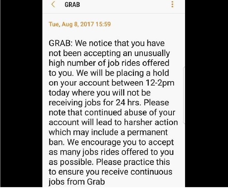 GRAB DRIVER CELEBRATES NATIONAL DAY WITH SUSPENSION OF HIS ACCOUNT