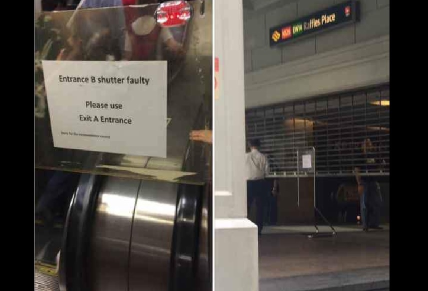 RAFFLES PLACE SHUTTER FAULTY. COMMUTERS STALLED AT STATION