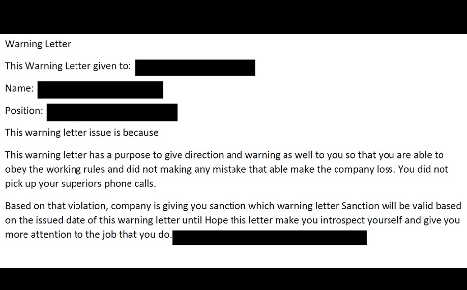 BOSS GAVE ME WARNING LETTER FOR NOT PICKING UP PHONE WHEN I MC WITH DENGUE