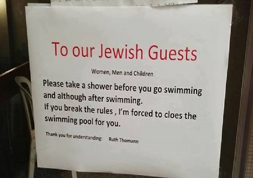 HOTEL ASKING JEWISH GUEST TO SHOWER BEFORE ENTERING POOL