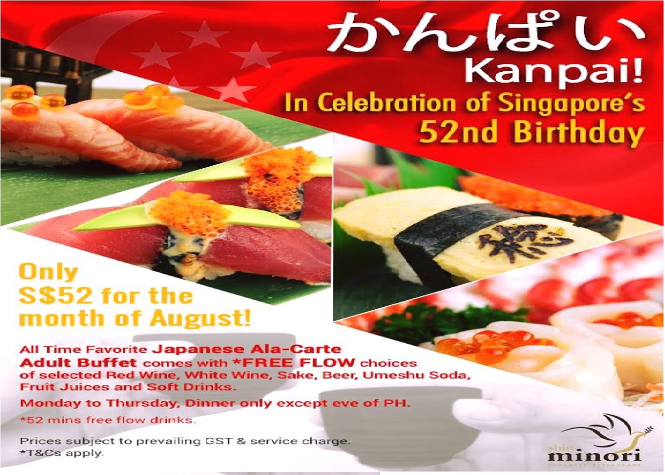 JAPANESE BUFFET WITH FREE FLOW ALCOHOL @ $52? TILL END AUG!