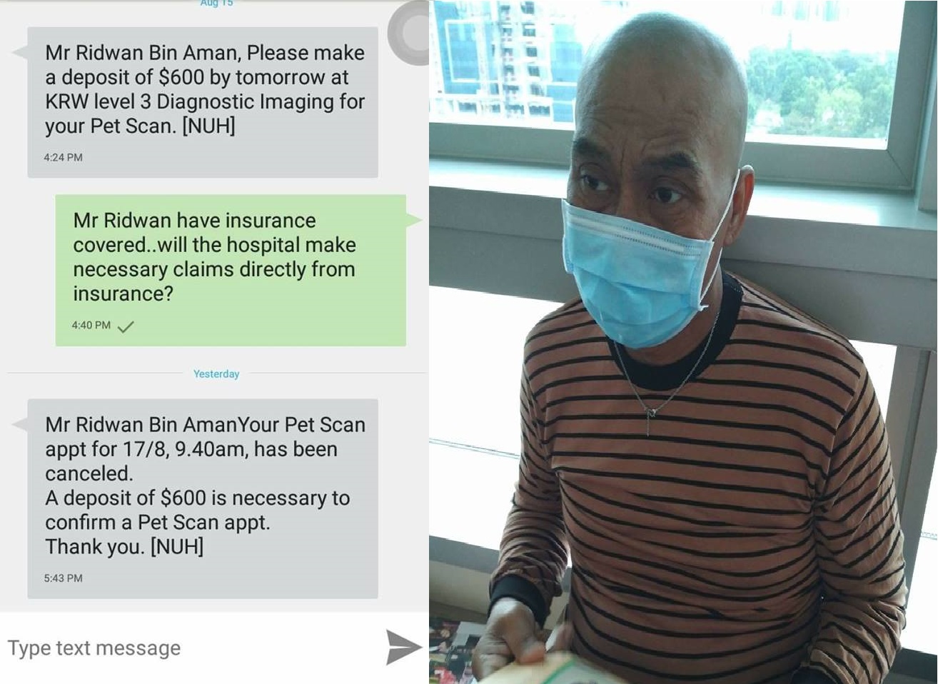NUH cancels a important pet scan for a stage 4 cancer patient as he unable to raise $600 into his account