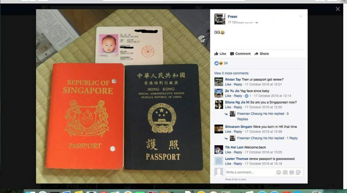 Hong konger HAVING DUAL CITIZENSHIP?BOTH Singapore AND HONGKONG PASSPORT?
