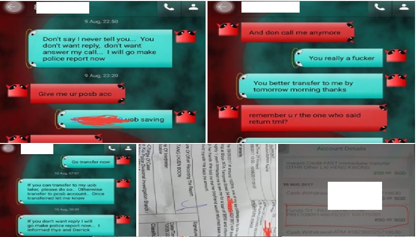 NETIZEN LENT EX-COLLEAGUE $850 GET THREATEN BY HER BF IN RETURN WHEN PRESS FOR PAYMENT!
