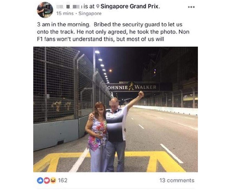 ANG MOH BRIBE F1 SECURITY OFFICER TO LET THEM ENTER RACE TRACK
