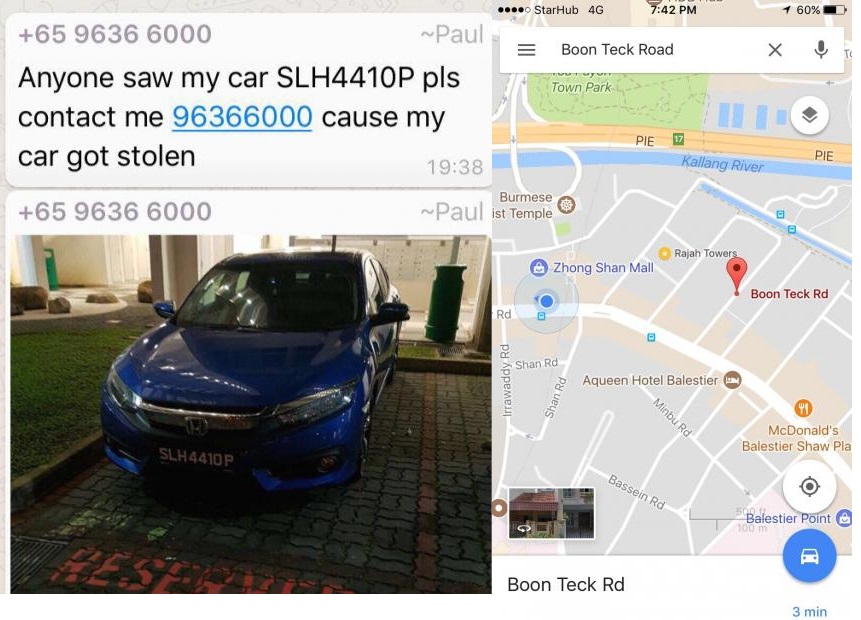 NETIZEN CLAIMS HIS CAR IS STOLEN @ BOON TECK ROAD PLEASE SHARE TO HELP HIM LOCATE HIS CAR!