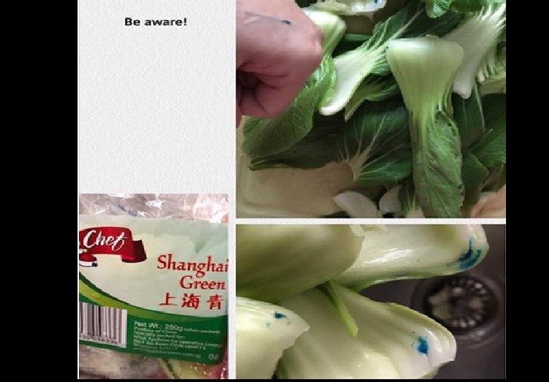 WOMAN DISCOVERED BLUE CHEMICAL SUBSTANCE ON VEGGIE FROM NTUC