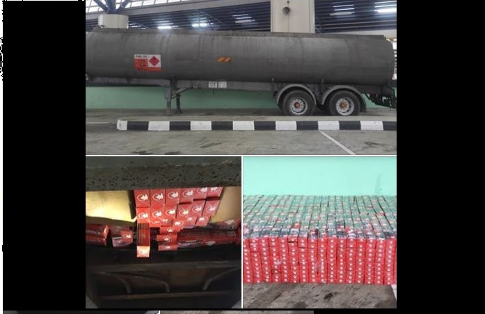 2,190 cartons and 202 packets of duty-unpaid cigarettes found concealed in a modified compartment at the base of a fuel bowser!