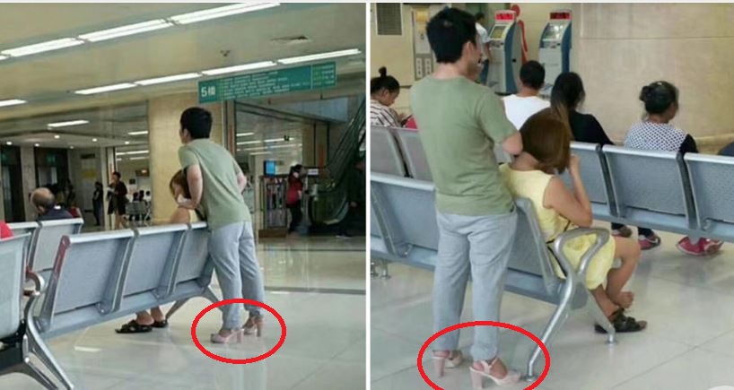 BF TRADED HIS SANDAL FOR HEELS TO EASE HIS GF SORE LEGS! SWEET?