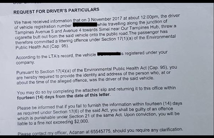 DONT SMOKE WHILE DRIVING. LTA WILL INFORM NEA. GUY GOT FINED!