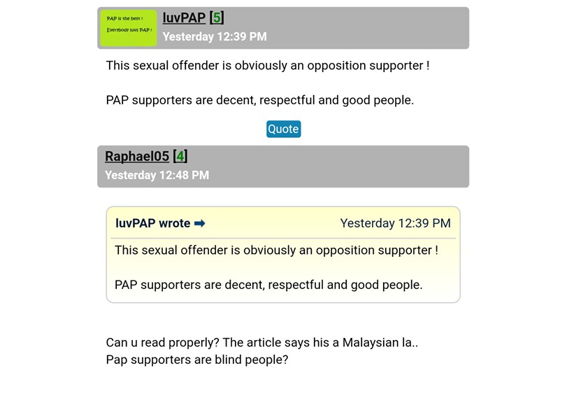 PAP SUPPORTER SAID OPPOSITION PARTY SUPPORTER ARE SEX OFFENDERS