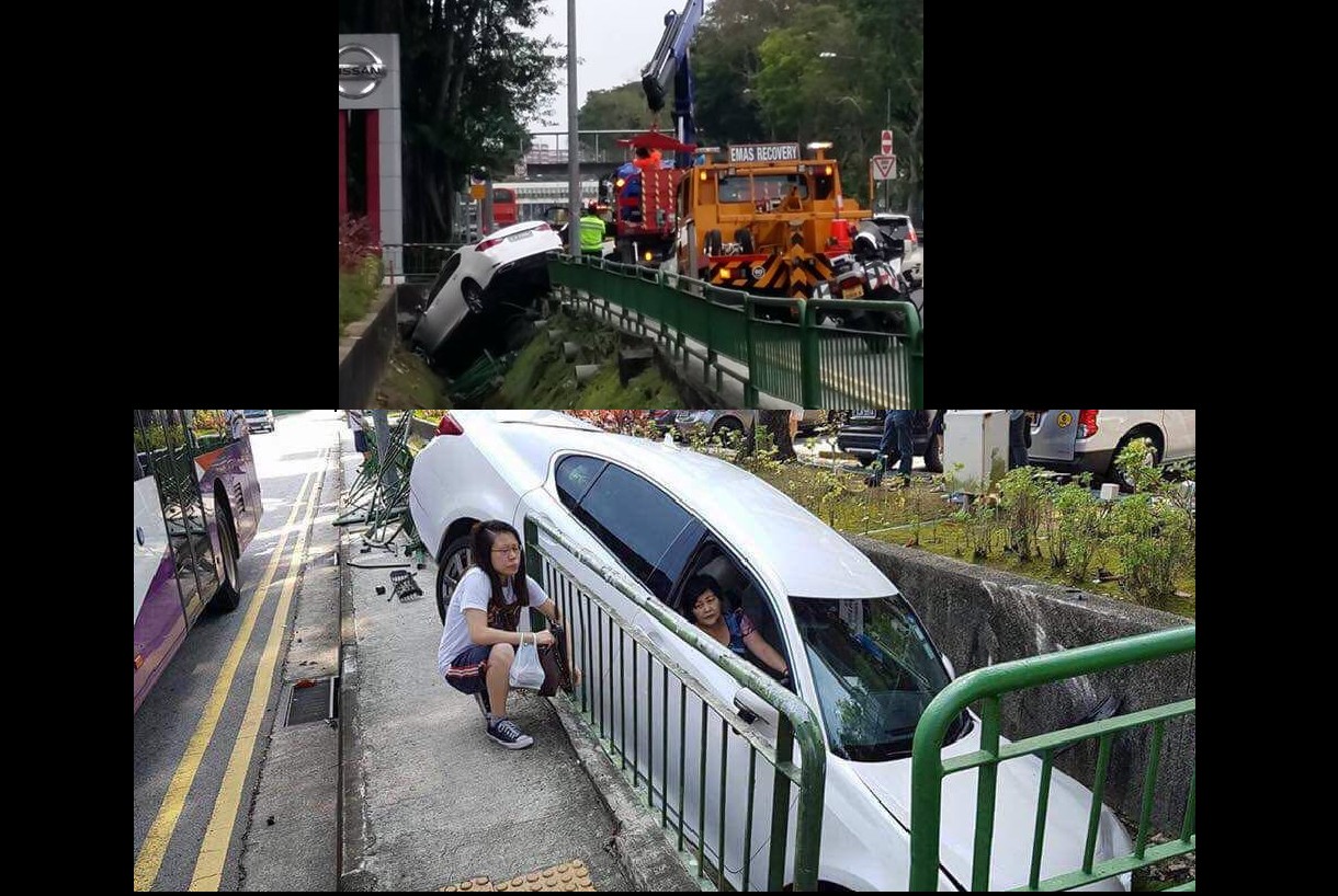 BUKIT TIMAH ROAD CAR DRIVE TO DRAIN. POWER LA