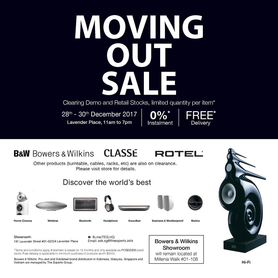 Bowers & Wilkins Showroom WILL BE HAVING MOVING OUT SALES! FROM 28 TO 30TH DEC!