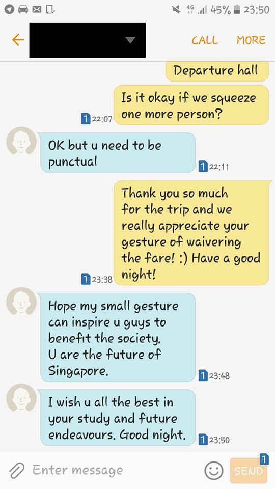 NUS MECHENG ALUMNI GRABHITCH GAVE 3 NUS UNDERGRADS A FREE LIFT BACK TO SCHOOL FROM THE AIRPORT!