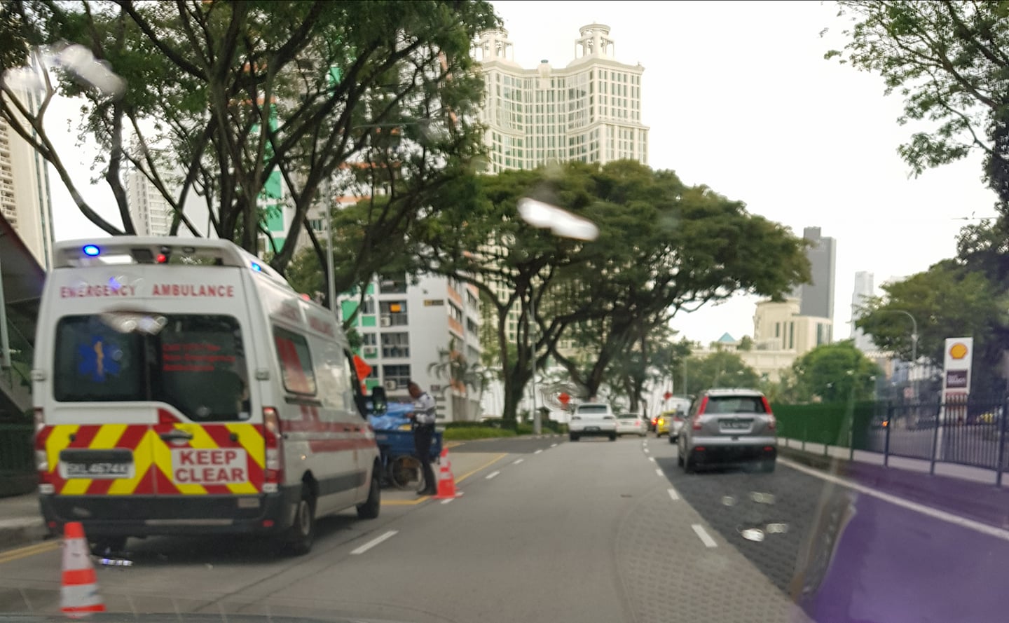 ACCIDENT INVOLVED LORRY RAMMING INTO BUS STOP @ GANDGES AVE! HOPE NO ONE IS HURT!
