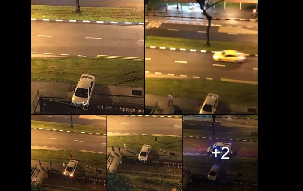 CAR DRIVE INTO PEDESTRIAN WALKWAY AND CRASHED INTO RAILING @ HOUGANG