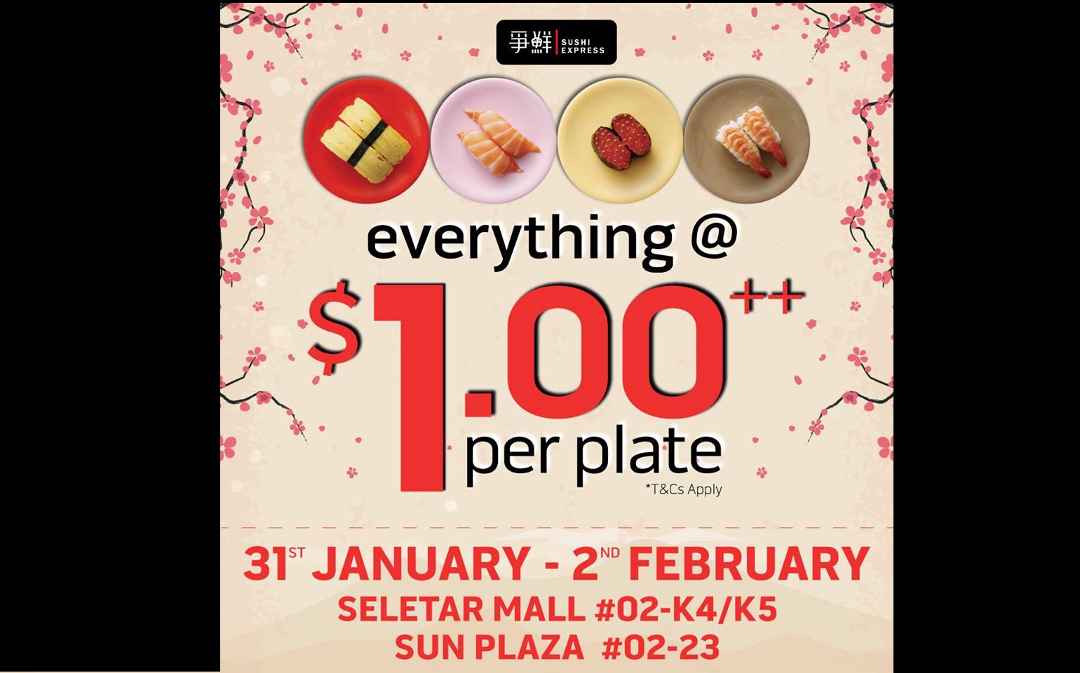 ATTN SUSHI LOVER! SUSHI HAVING $1 PROMO FROM 31 JAN TO 2 FEB AT SELECTED STORES!