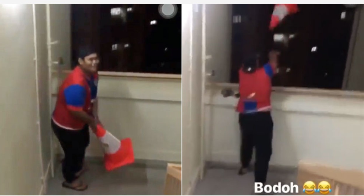 TEEN THROWS A CONE DOWN FROM HIGH RISE JUST FOR INSTA STORY? LOL?(VIDEO)