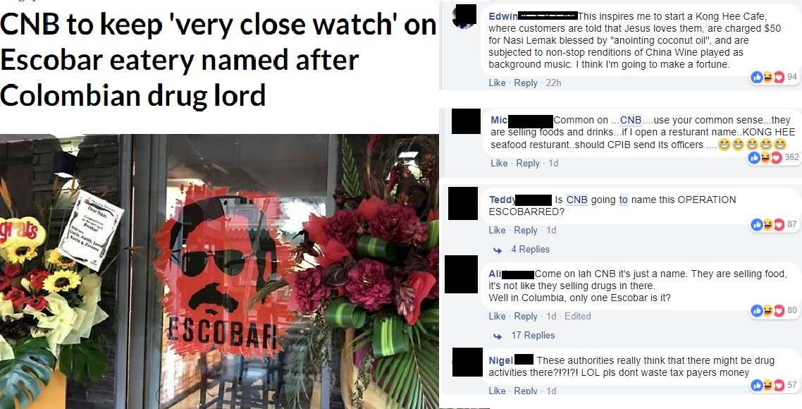 CNB TO ‘KEEP CLOSE WATCH’ ON ESCOBAR EATERY. NETIZENS MADE FUN OF IT