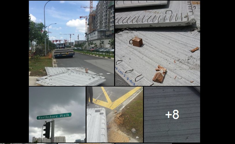NETIZEN CLAIMS THAT HUGE SLAB OF CONCRETE CAME OFF THE TRAILER TRUCK @ PUNGGOL!