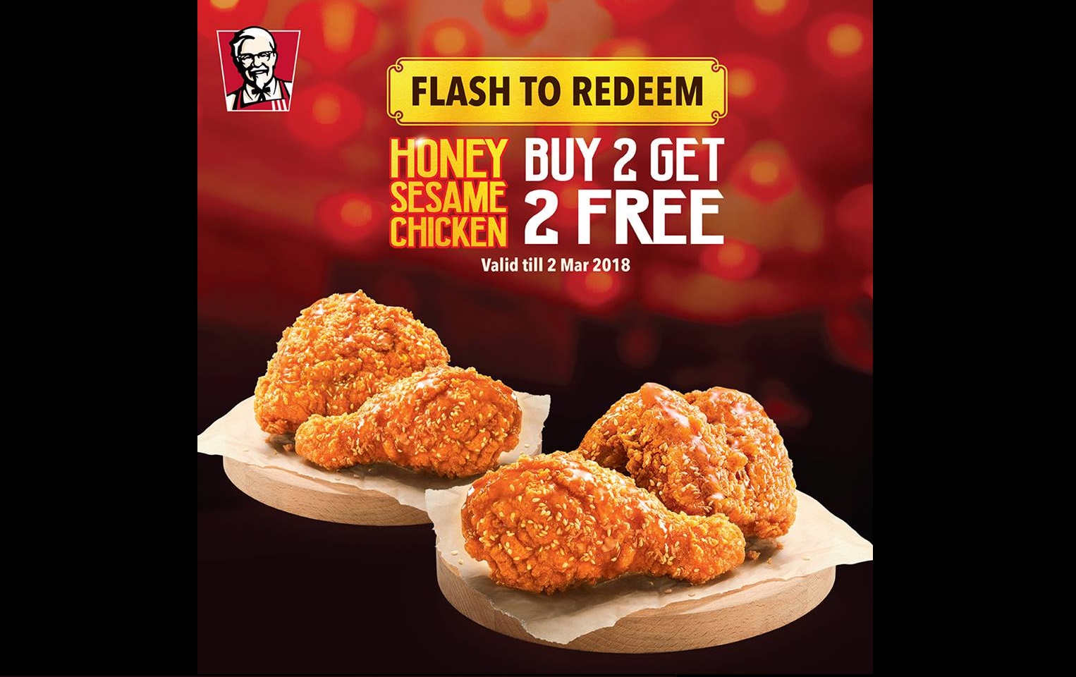 KFC LOVER TAKE NOTE! 2 FOR 2 HONEY SESAME CHICKEN PROMO TILL 2 MAR 2018 !