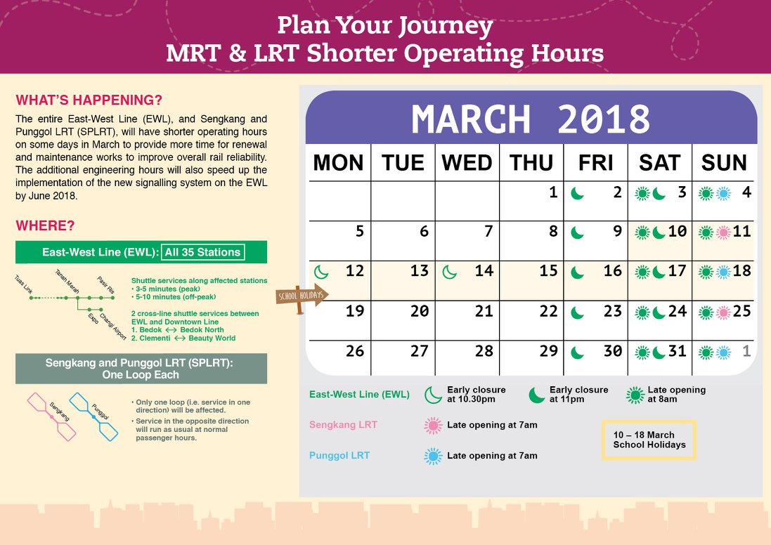 Mar 2018: Handy Commute Guide FOR SHORTER OPERATION HOURS ALONG EAST-WEST LINE!