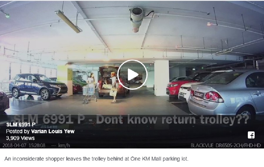 WOMAN LEAVES TROLLEY IN CARPARK AFTER UNLOADING. “SO CONSIDERATE”