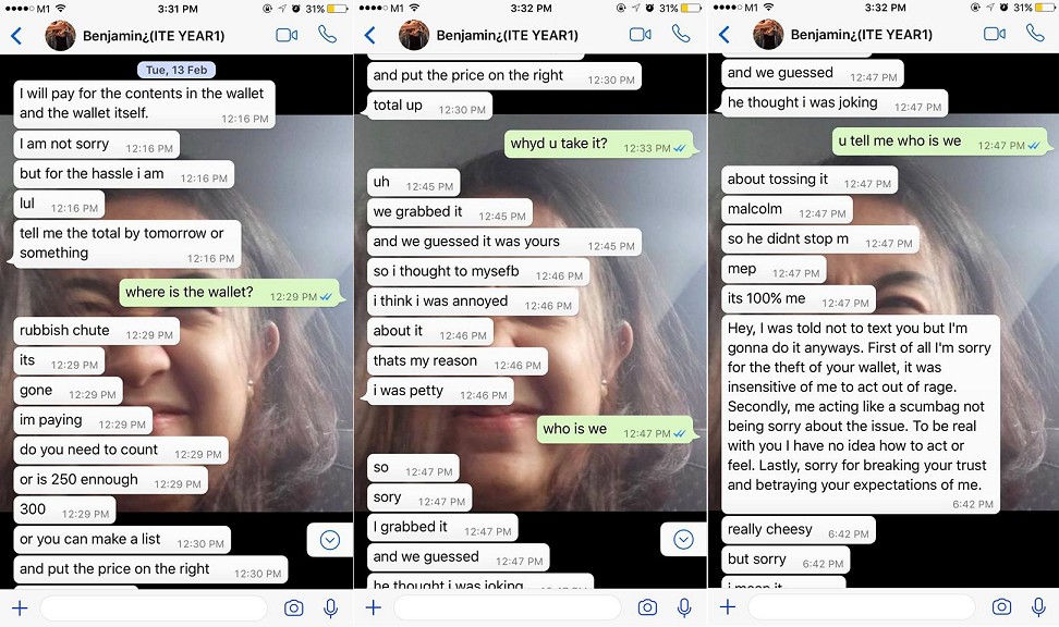 ITE STUDENTS WALLET THROWN AWAY. CULPRITS FATHER SAID “YOU WANT YOUR MONEY TALK TO LAWYER”