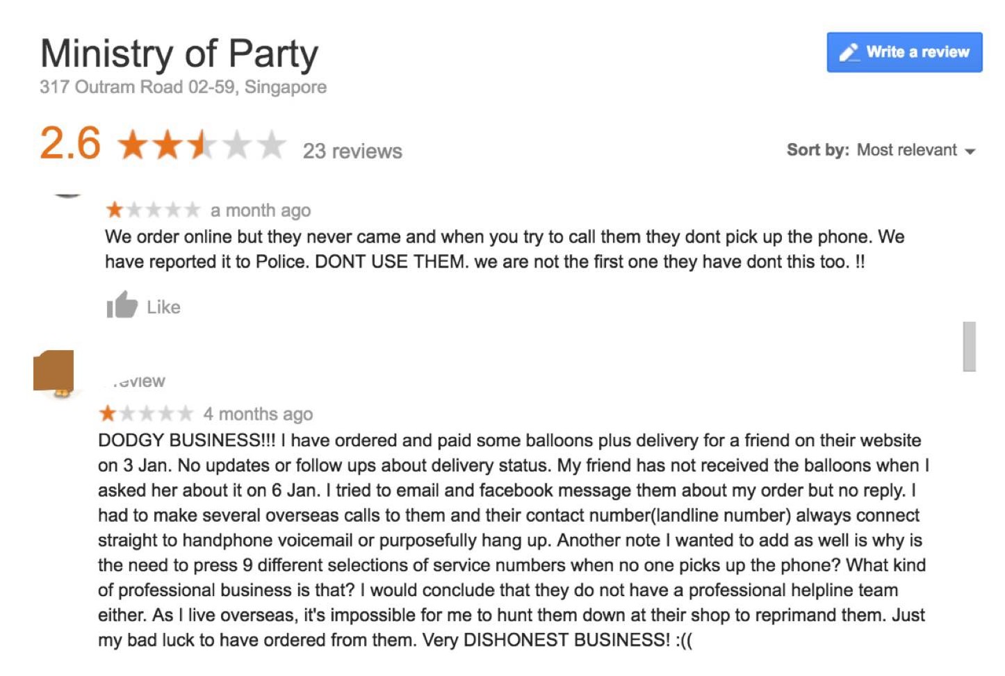 BEWARE PARTY SHOP AT OUTRAM COLLECT MONEY BUT DID NOT DELIVER BEWARE PARTY SHOP AT OUTRAM COLLECT MONEY BUT DID NOT DELIVER