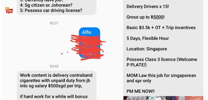JOBS ON FACEBOOK ASKING FOR DELIVERY OF CONTRABAND CIGARETTES