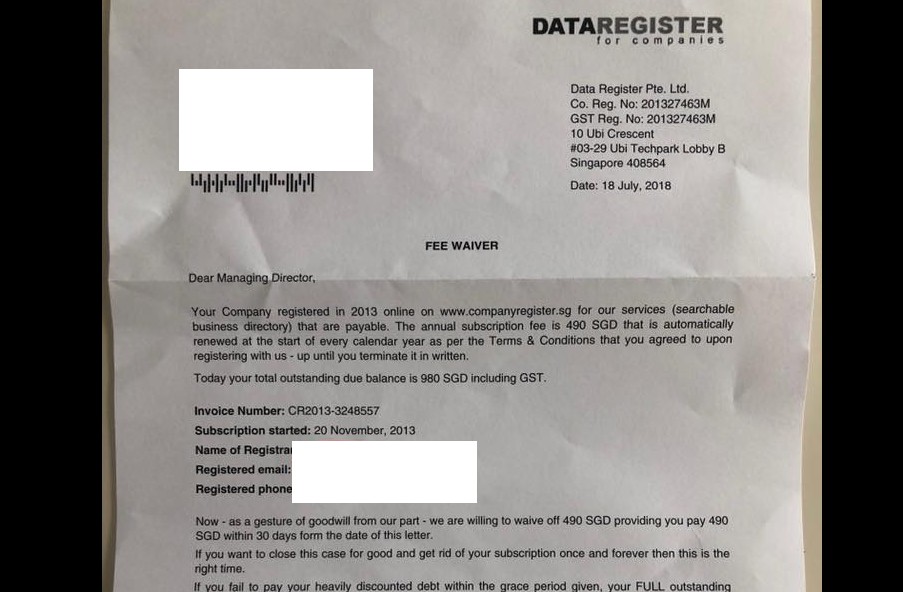 DATA REGISTER COMPANY STILL ACTIVELY SENDING SCAM LETTERS