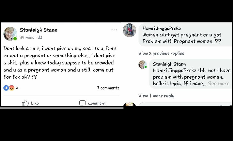 GUY DONT CARE IF WOMAN IS PREGNANT. REFUSE TO GIVE UP HIS SEAT