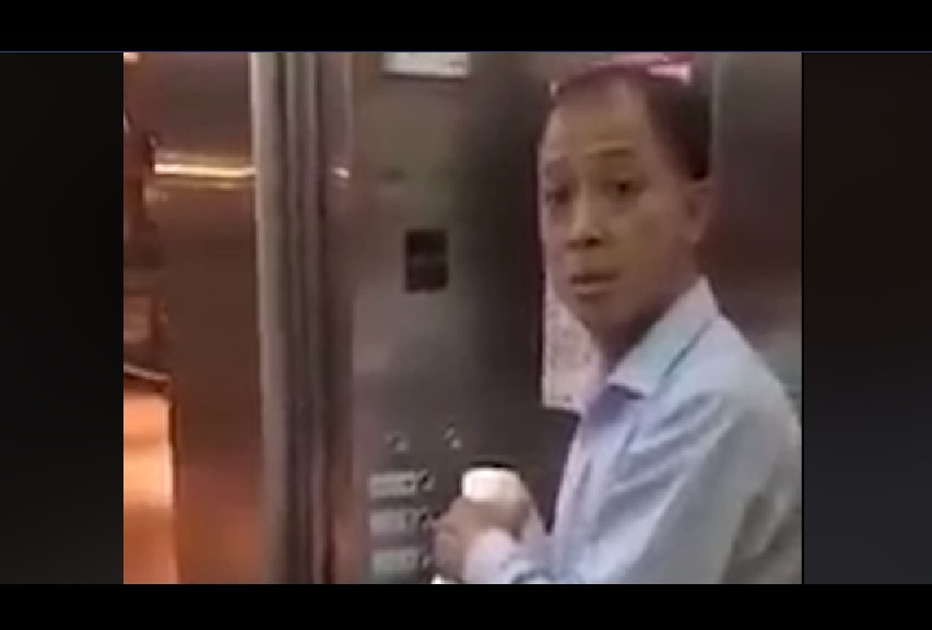 RACIST MAN CALLS WORKER SMELLY TELL HIM TO GET OUT OF LIFT