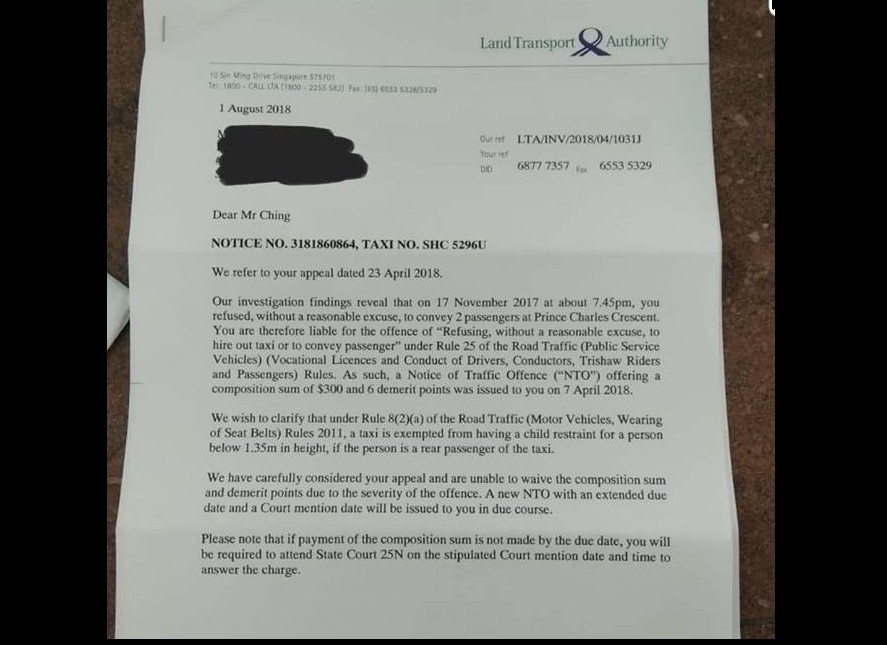 DRIVER GETS FINE BECAUSE PASSENGER WITH CHILD BOOK NORMAL GRAB