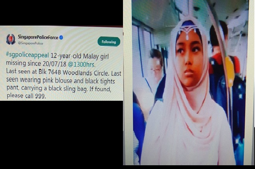 12-YEAR-OLD GIRL MISSING. LAST SEEN AT WOODLANDS CIRCLE