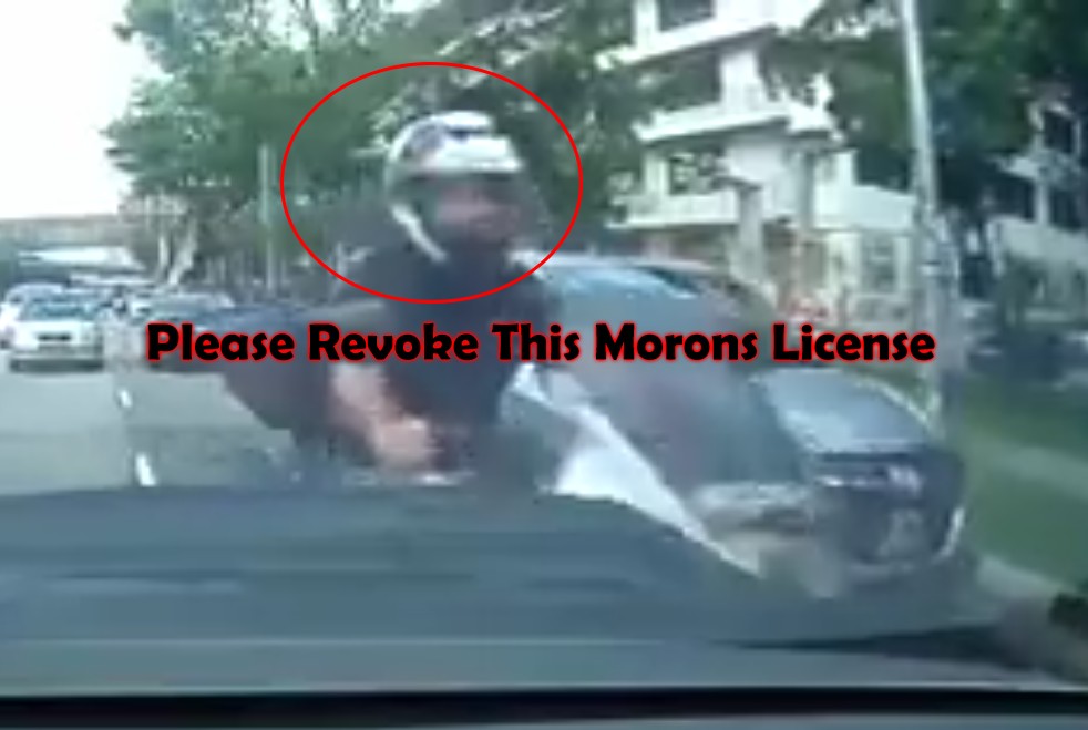 HIT AND RUN. RETARDED RIDER TRY TO SQUEEZE IN THEN HIT