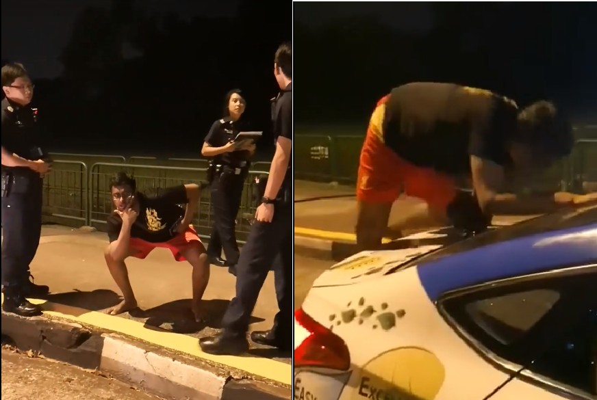 DRUNK NUISANCE CLIMB ON TAXI. POSE FOR CAMERA