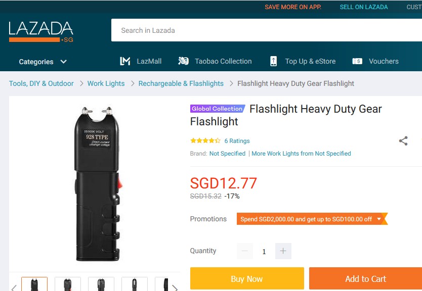 LAZADA SELLING TASER BUT ITEM DESCRIPTION AS FLASHLIGHT
