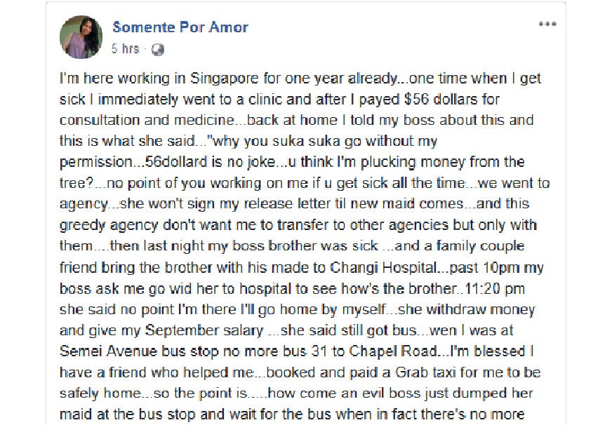 ABUSIVE EMPLOYER. DUMPS MAID AT BUS STOP