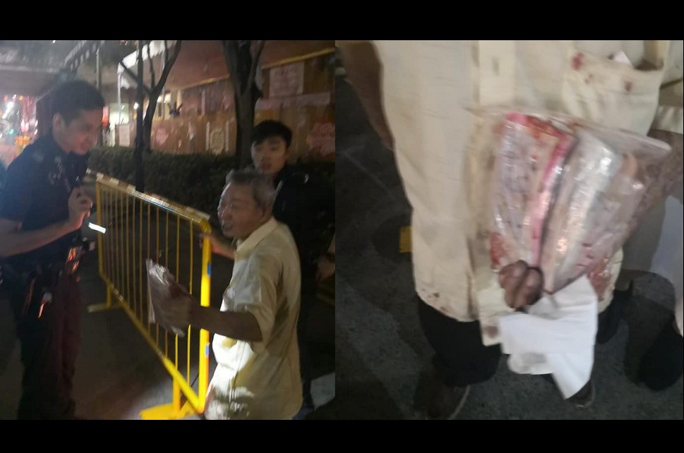 UNCLE IN BLOOD HOLDING BAG OF MONEY AT CHINA TOWN