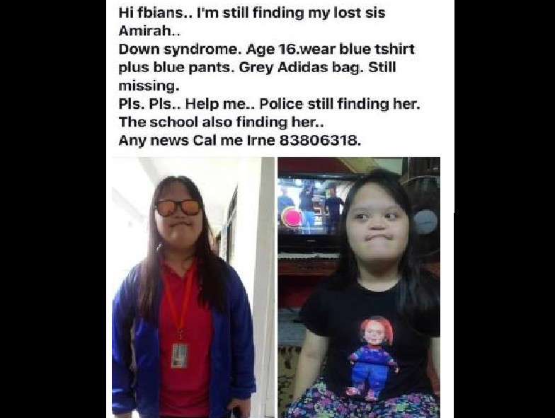 PLEASE HELP TO SHARE! DOWN SYNDROME GIRL MISSING!