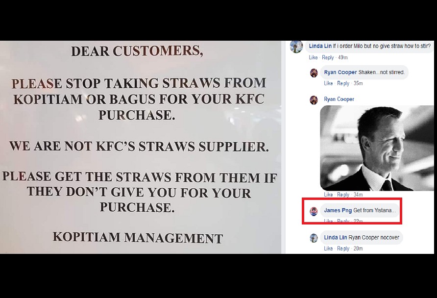 KFC CUSTOMERS TAKE STRAW FROM KOPITIAM