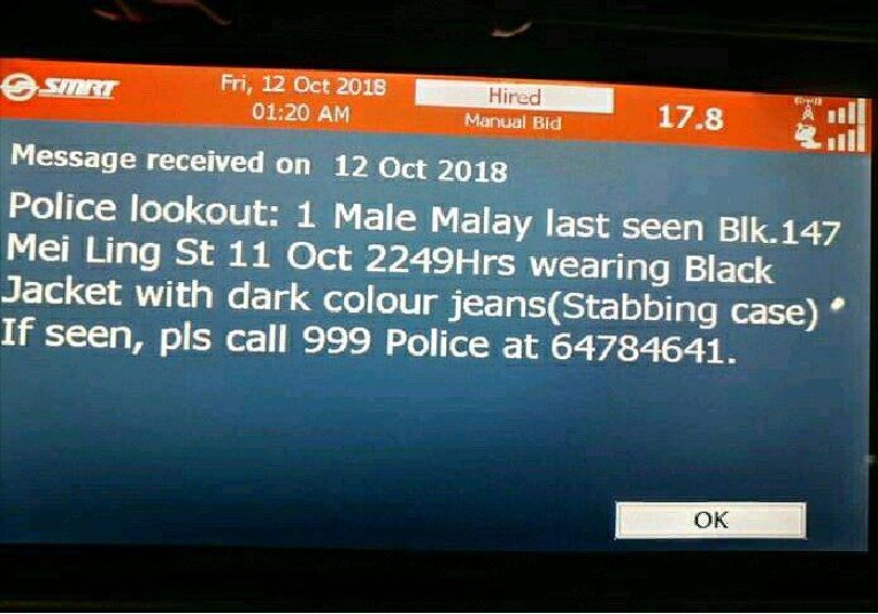 STABBING CASE! SUSPECT LAST SEEN AT QUEENSTOWN AREA