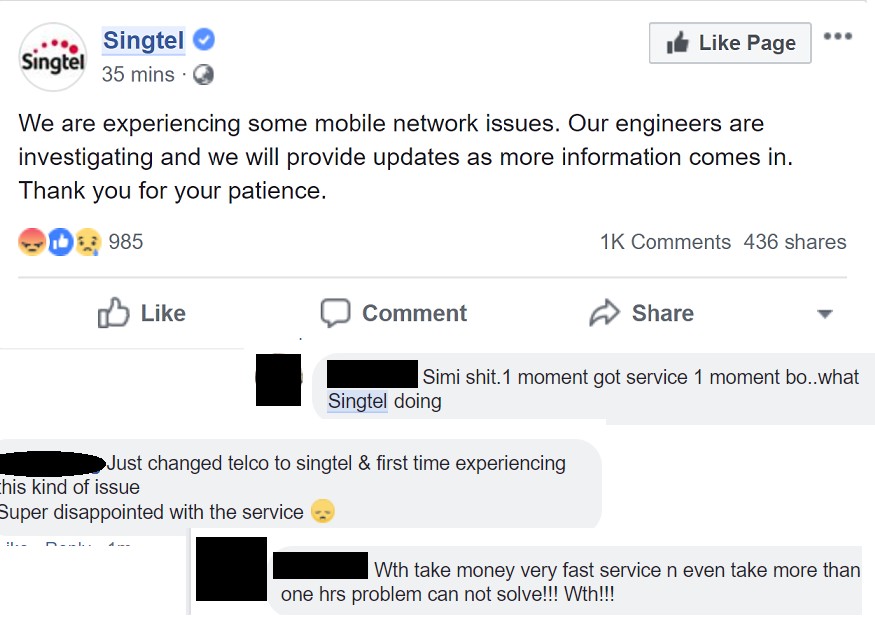 SINGTEL MOBILE SERVICE DOWN. CUSTOMERS ARE PISSED
