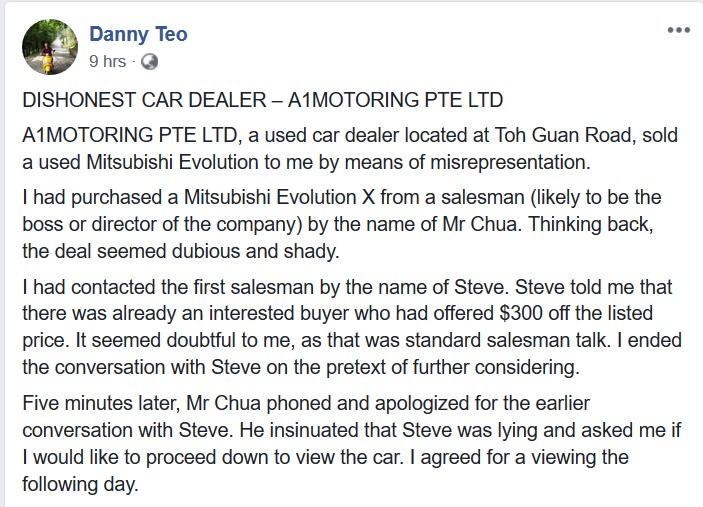DISHONEST CAR DEALER: CUSTOMER CALLS FOR BOYCOTT