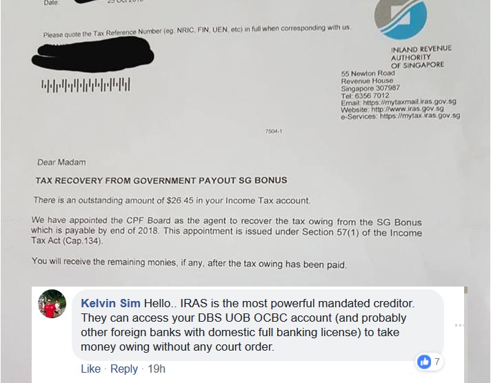 TAX RECOVERY FROM SG BONUS? IRAS SO POWERFUL