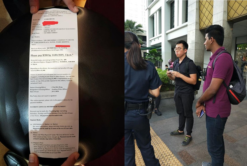 RECEIVES FINE FOR SMOKING IN MALL DESPITE BEING OUTSIDE