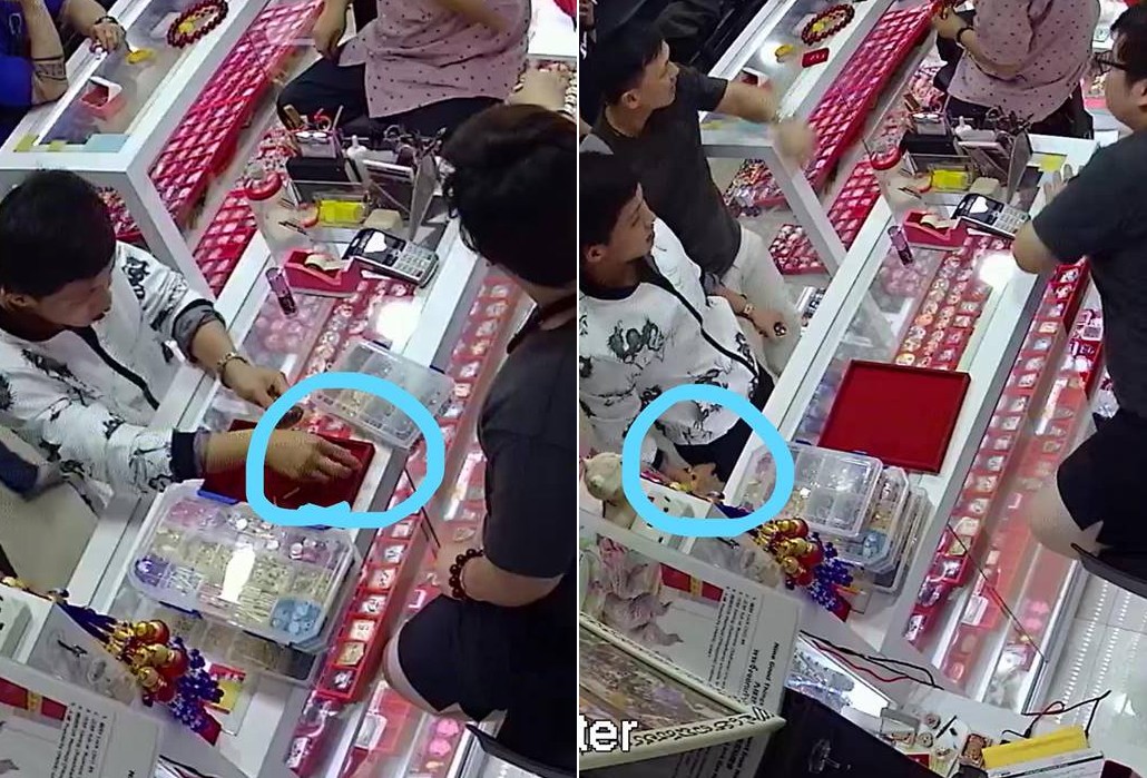 GUY IN WHITE STEALS THAI BUDDHIST AMULET FROM SHOP.