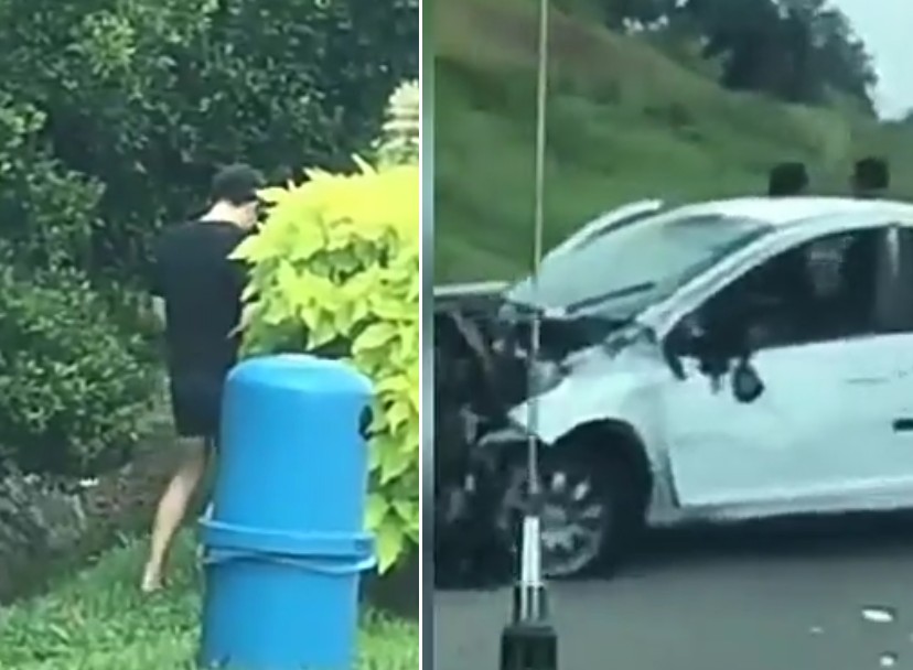 SG MAN PEEING AT RD SIDE IN M’SIA MOMENTS LATER ACCIDENT